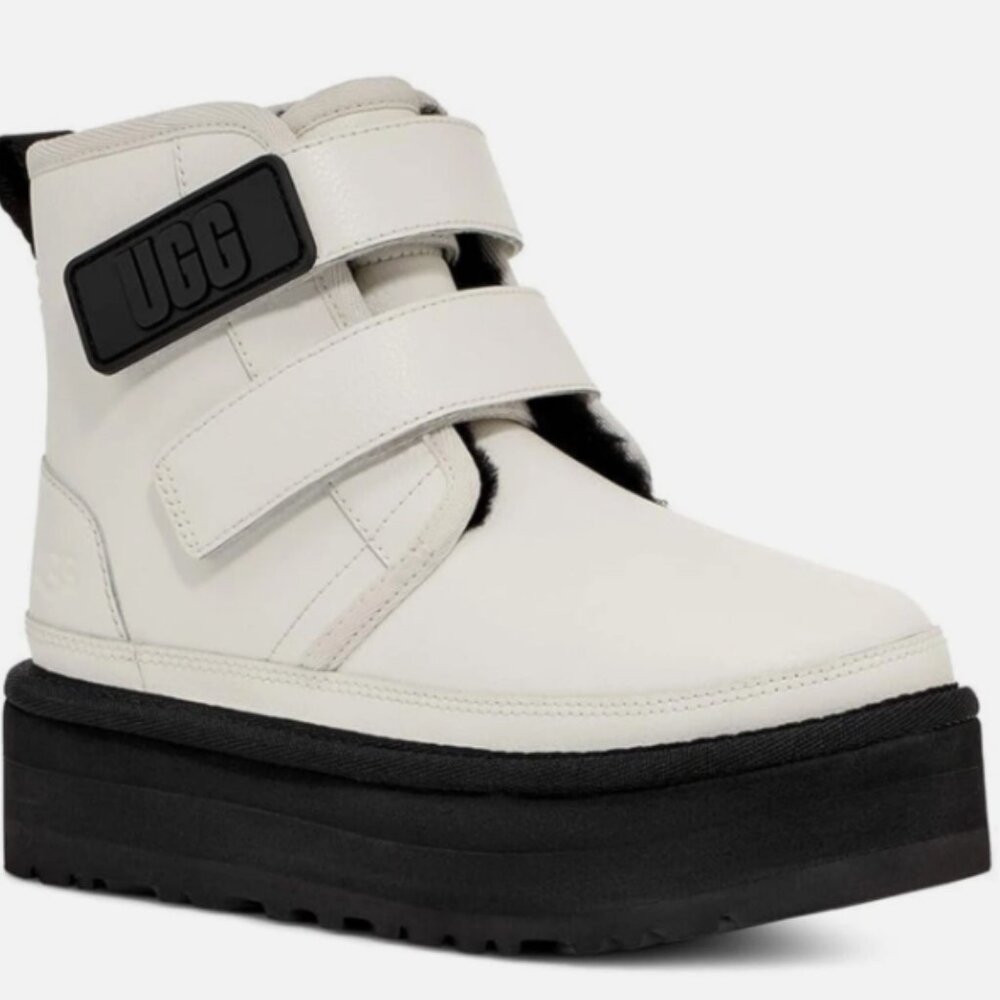UGG Girl's Neumel Platform White Leather, Big Kid Size 5 M (Fits Women's 7.5/8)